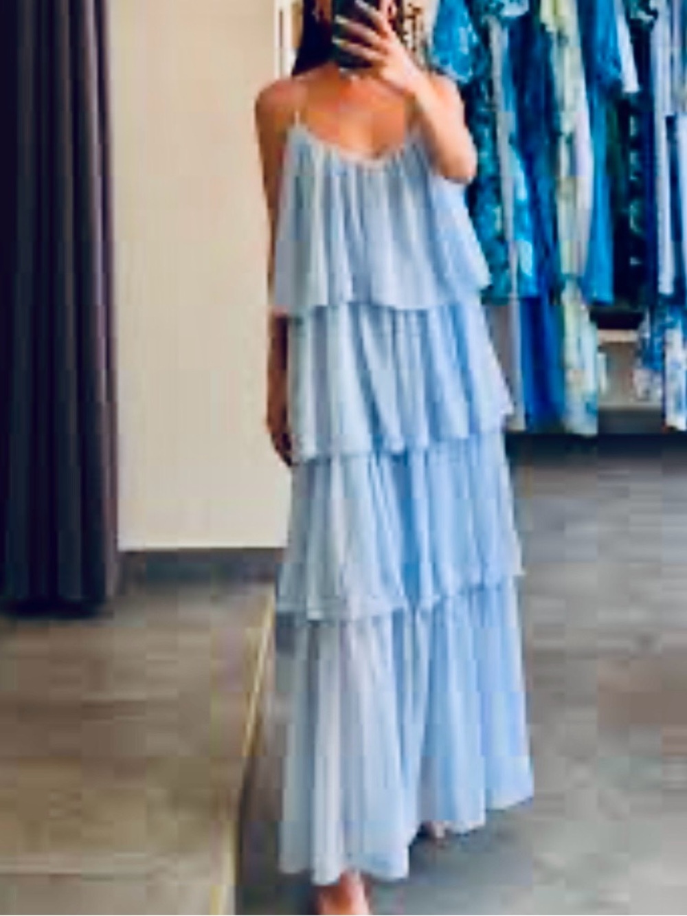Blue Cake Tier Summer Maxi Dress  Size 18 - Picture 6 of 6